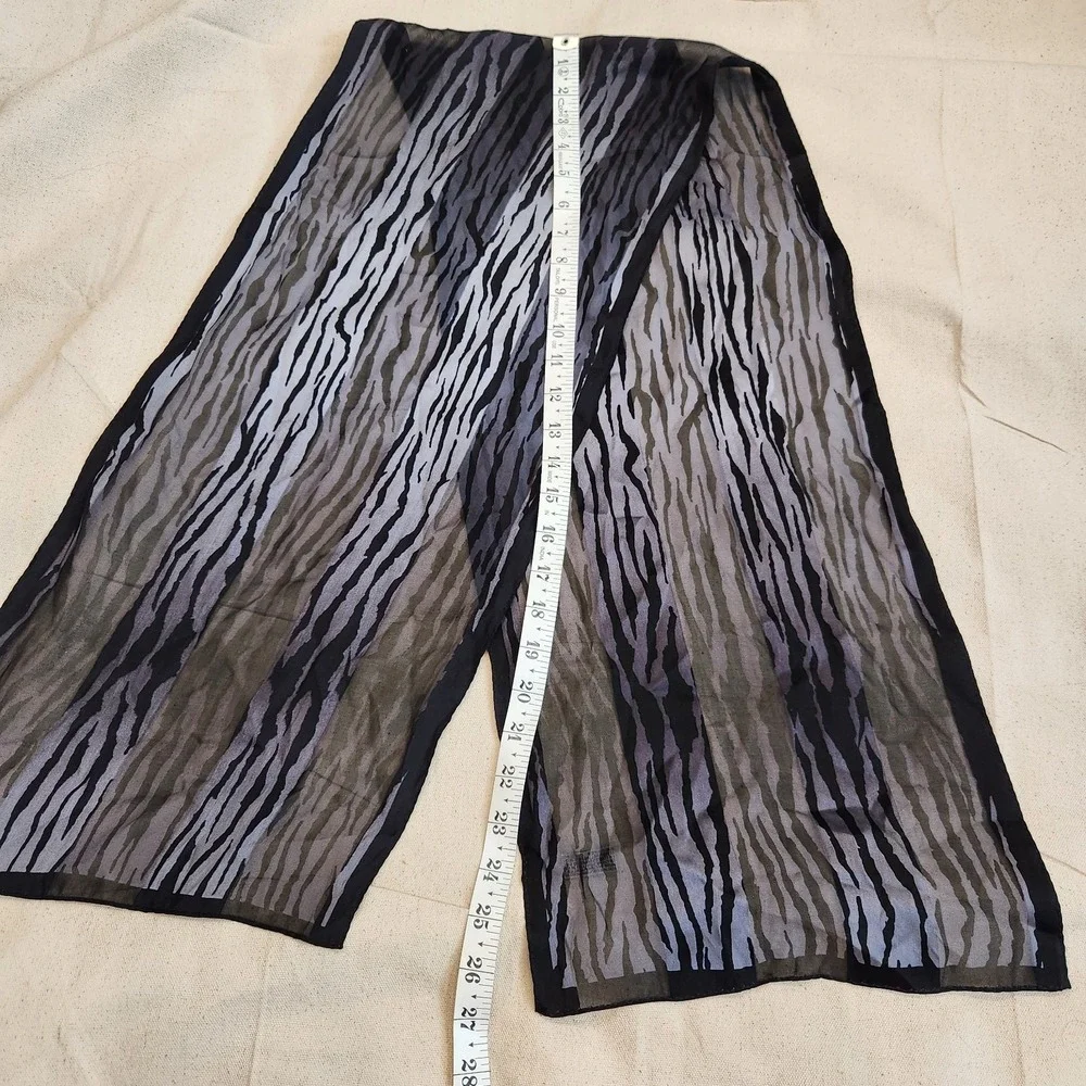 Vtg Elaine Gold Collection XIIX Ltd Silk Scarf Sheer Zebra Stripe Black Brown
